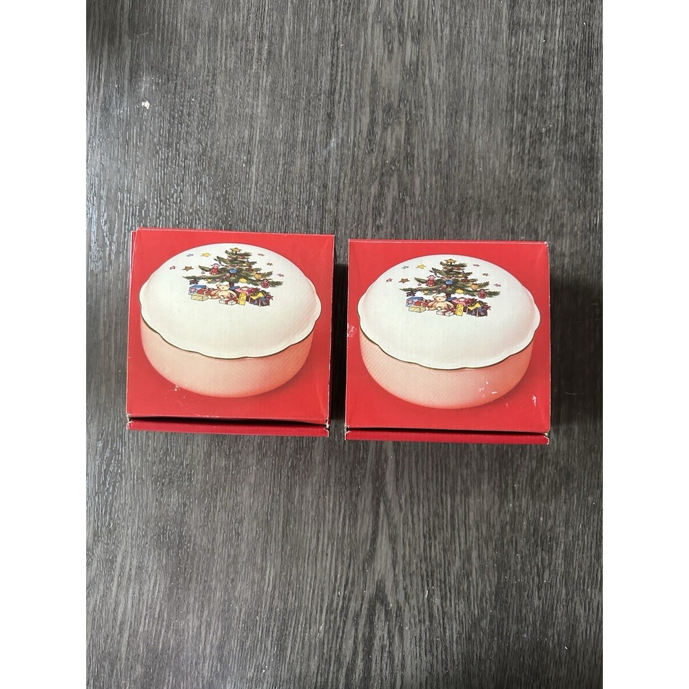 Lot Of 2 Nikko Christmastime Covered Bon Bon Candy Dish 5" Christmas Tree  Japan